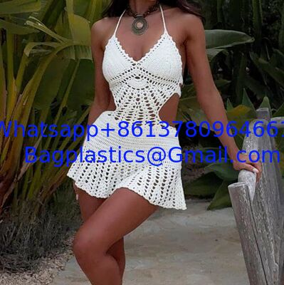 Women Crochet Halter Mini Dress Beach Cover Up Swimwear Cover Up Fashion Beach Hand Crochet Shawl Capelet Skirt Knitted Texture One-Piece Short Hand Crochet Shawl Swimsuit Cover Ups supplier