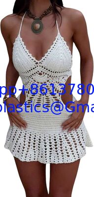 Women Crochet Halter Mini Dress Beach Cover Up Swimwear Cover Up Fashion Beach Hand Crochet Shawl Capelet Skirt Knitted Texture One-Piece Short Hand Crochet Shawl Swimsuit Cover Ups supplier