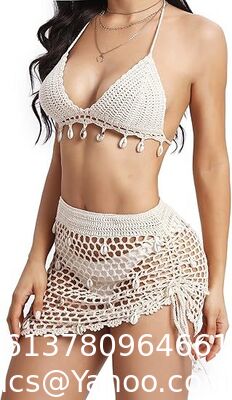 Women's Bikini Sets Shell Halter Triangle Crochet Cheeky Summer Beach Swimsuit Hand Crochet Shawl Hollow Strap Halter Neck Handmade Knitted Crochet Swimsuit Crochet Bikini Bra Set Crochet Bikini supplier