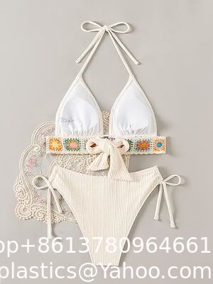 Women'S Floral Embroidery Halter Padded Bikini Set Cut Out Boho Bathing Suit Swimsuit Women's Summer 2 Piece Swimsuit Bikini Beach Swimwear Cover Up Set supplier