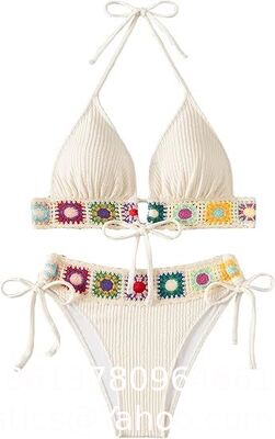 Women'S Floral Embroidery Halter Padded Bikini Set Cut Out Boho Bathing Suit Swimsuit Women's Summer 2 Piece Swimsuit Bikini Beach Swimwear Cover Up Set supplier