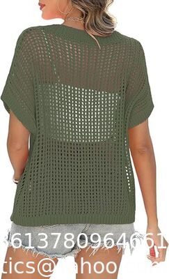 Fashion Accessories Swimsuit Swimsuit Coverup For Women Beach Vacation Clothes Spring Summer Scoop Neck Short Sleeve Sweaters Casual Crochet Knit Tops supplier
