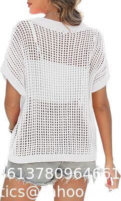 Fashion Accessories Swimsuit Swimsuit Coverup For Women Beach Vacation Clothes Spring Summer Scoop Neck Short Sleeve Sweaters Casual Crochet Knit Tops supplier
