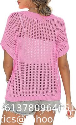 Fashion Accessories Swimsuit Swimsuit Coverup For Women Beach Vacation Clothes Spring Summer Scoop Neck Short Sleeve Sweaters Casual Crochet Knit Tops supplier