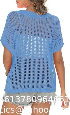 Fashion Accessories Swimsuit Swimsuit Coverup For Women Beach Vacation Clothes Spring Summer Scoop Neck Short Sleeve Sweaters Casual Crochet Knit Tops supplier