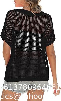 Fashion Accessories Swimsuit Swimsuit Coverup For Women Beach Vacation Clothes Spring Summer Scoop Neck Short Sleeve Sweaters Casual Crochet Knit Tops supplier