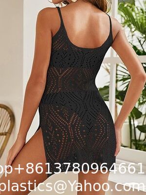 Womens Crochet Knit Spaghetti Strap Beach Coverup Mini Dress Summer Scoop Neck Slit Bathing Suit Cover Up Swimwear Cover Up Fashion Beach Hand Crochet Shawl Capelet supplier