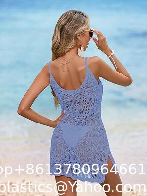 Womens Crochet Knit Spaghetti Strap Beach Coverup Mini Dress Summer Scoop Neck Slit Bathing Suit Cover Up Swimwear Cover Up Fashion Beach Hand Crochet Shawl Capelet supplier