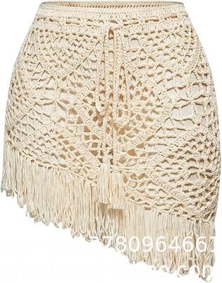 Women's Crochet Fringe Beach Skirt Hollow Out Sheer Cover Up Skirts Boho Coverups Beach Vacation Clothes for Women Spring Summer Crochet Sweater Vest Tank Tops Cover Ups Resort Cruise Outfits supplier