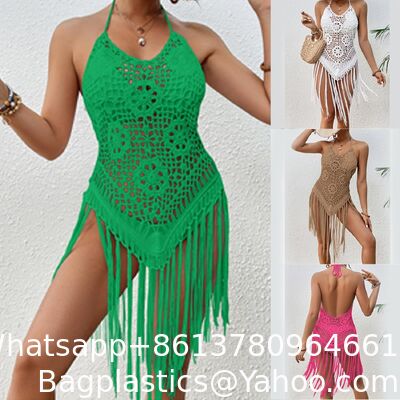 Women Bikinis Cover Up Crochet Swimsuit Cover Up Hollow Out Bathing Suit Cover Up Swimwear Tassels Dress Beach Cover Up for Women Crochet Bikini Cover Ups Beach Pool Swimwear Crochet Dress supplier