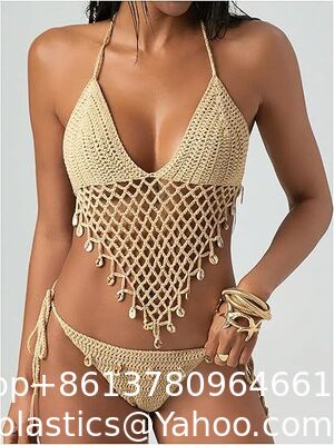 Women'S Boho Hollow Out Halter Bikini Sets Shell Crochet Summer Beach Swimsuit Bathing Suit Skirt Knitted Texture One-Piece Short Hand Crochet Shawl Swimsuit Cover Ups Fashion Accessories supplier