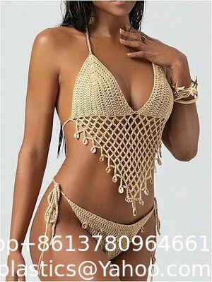 Women'S Boho Hollow Out Halter Bikini Sets Shell Crochet Summer Beach Swimsuit Bathing Suit Skirt Knitted Texture One-Piece Short Hand Crochet Shawl Swimsuit Cover Ups Fashion Accessories supplier
