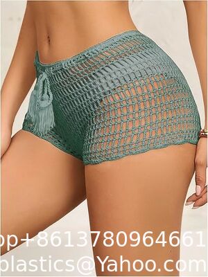 Women'S Crochet Coverups Hollow Out Tie Waist See Through Boho Shorts Swimsuit Bra Set Crochet Bikini Handmade Knitted Crochet Swimsuit Beach Overskirt Swimsuit Cover Ups supplier
