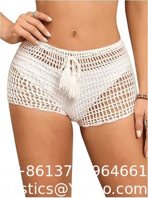 Women'S Crochet Coverups Hollow Out Tie Waist See Through Boho Shorts Swimsuit Bra Set Crochet Bikini Handmade Knitted Crochet Swimsuit Beach Overskirt Swimsuit Cover Ups supplier