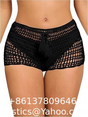 Women'S Crochet Coverups Hollow Out Tie Waist See Through Boho Shorts Swimsuit Bra Set Crochet Bikini Handmade Knitted Crochet Swimsuit Beach Overskirt Swimsuit Cover Ups supplier