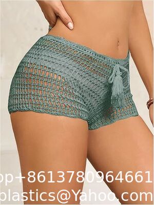 Women'S Crochet Coverups Hollow Out Tie Waist See Through Boho Shorts Swimsuit Bra Set Crochet Bikini Handmade Knitted Crochet Swimsuit Beach Overskirt Swimsuit Cover Ups supplier
