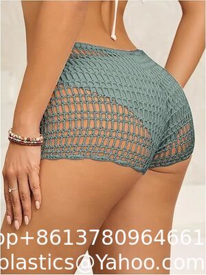 Women'S Crochet Coverups Hollow Out Tie Waist See Through Boho Shorts Swimsuit Bra Set Crochet Bikini Handmade Knitted Crochet Swimsuit Beach Overskirt Swimsuit Cover Ups supplier