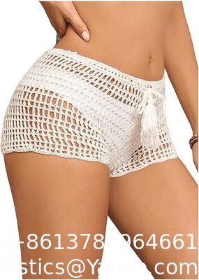 Women'S Crochet Coverups Hollow Out Tie Waist See Through Boho Shorts Swimsuit Bra Set Crochet Bikini Handmade Knitted Crochet Swimsuit Beach Overskirt Swimsuit Cover Ups supplier