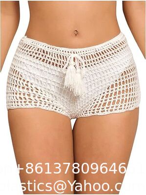 Women'S Crochet Coverups Hollow Out Tie Waist See Through Boho Shorts Swimsuit Bra Set Crochet Bikini Handmade Knitted Crochet Swimsuit Beach Overskirt Swimsuit Cover Ups supplier