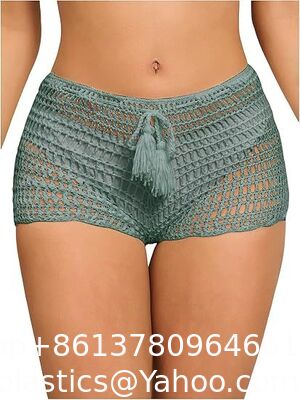 Women'S Crochet Coverups Hollow Out Tie Waist See Through Boho Shorts Swimsuit Bra Set Crochet Bikini Handmade Knitted Crochet Swimsuit Beach Overskirt Swimsuit Cover Ups supplier