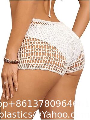 Women'S Crochet Coverups Hollow Out Tie Waist See Through Boho Shorts Swimsuit Bra Set Crochet Bikini Handmade Knitted Crochet Swimsuit Beach Overskirt Swimsuit Cover Ups supplier