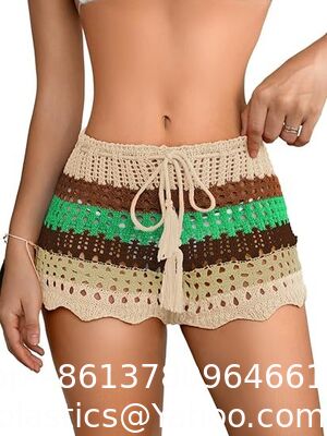 Women'S Crochet Cover Up Skirt High Waist Drawstring Knit Swimsuits Boho Swim Skirts Beach Cover Up,Drawstring Colorful Crochet Shorts for Women,Cute Summer Bottoms Rave Festival supplier