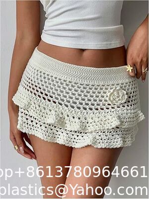 Women'S Crochet Cover Up Skirt High Waist Drawstring Knit Swimsuits Boho Swim Skirts Beach Cover Up,Drawstring Colorful Crochet Shorts for Women,Cute Summer Bottoms Rave Festival supplier