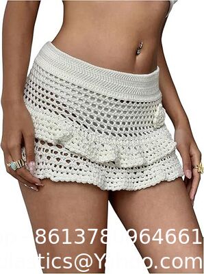 Women'S Crochet Cover Up Skirt High Waist Drawstring Knit Swimsuits Boho Swim Skirts Beach Cover Up,Drawstring Colorful Crochet Shorts for Women,Cute Summer Bottoms Rave Festival supplier