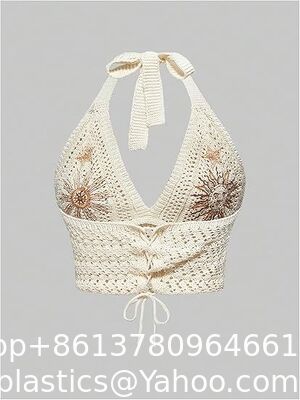 Women'S Plus Size Crochet Halter Crop Top Lace Up Backless Embroidered Hippie Boho Tank Crochet Swimsuit Beach Overskirt Swimsuit Cover Ups supplier