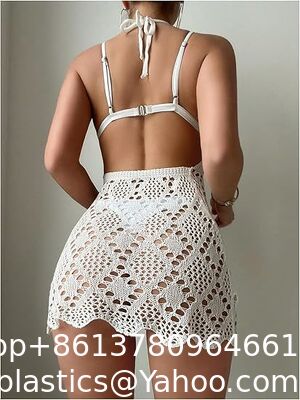 Swimsuit Coverup For Women Crochet Swim Cover Up Bathing Suit Cover Up For Women Mesh Knit Beach Cover Up Crochet Halter Cover Up Dress Hollow Out Backless Sleeveless Bikini Coverups supplier
