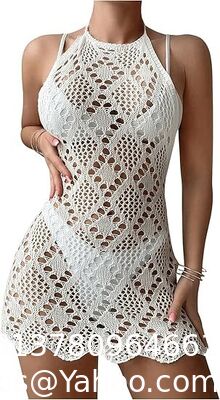 Swimsuit Coverup For Women Crochet Swim Cover Up Bathing Suit Cover Up For Women Mesh Knit Beach Cover Up Crochet Halter Cover Up Dress Hollow Out Backless Sleeveless Bikini Coverups supplier