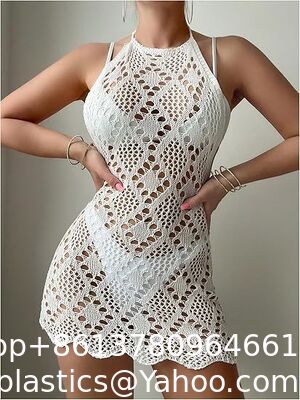 Swimsuit Coverup For Women Crochet Swim Cover Up Bathing Suit Cover Up For Women Mesh Knit Beach Cover Up Crochet Halter Cover Up Dress Hollow Out Backless Sleeveless Bikini Coverups supplier