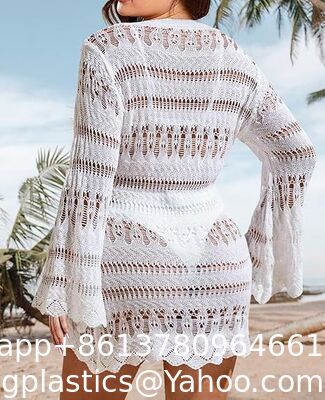 Swimsuit Coverup For Women Crochet Swim Cover Up Bathing Suit Cover Up For Women Mesh Knit Beach Cover Up Crochet Halter Cover Up Dress Hollow Out Backless Sleeveless Bikini Coverups supplier