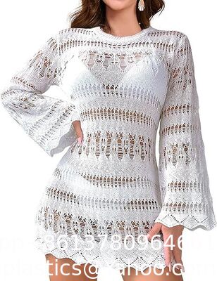 Swimsuit Coverup For Women Crochet Swim Cover Up Bathing Suit Cover Up For Women Mesh Knit Beach Cover Up Crochet Halter Cover Up Dress Hollow Out Backless Sleeveless Bikini Coverups supplier