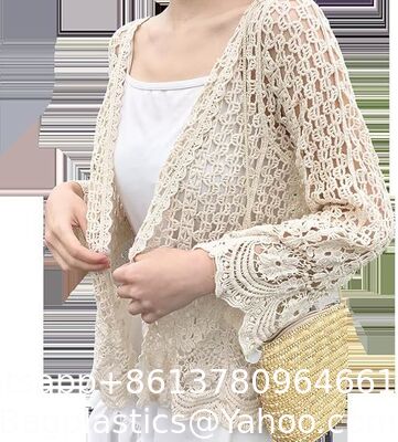 Long Sleeve Cardigan Hollow Out Women Crochet Cardigan Lightweight Tie Front Hollow Out Long Sleeves Summer Knit Cover Cardigans Open Front Scalloped Mesh Beach Shrug Coat Beige supplier