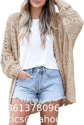 Womens Crochet Cardigan Sweater Kimonos Boho Solid Color Oversized Fall Open Front Outwear Crochet Cardigan Tie Front Hollow Out Long Sleeves Summer Knit Cover Cardigans supplier