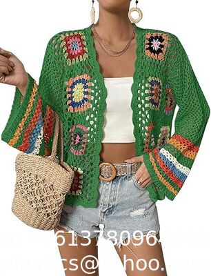Shawl Capelet Skirt Knitted Texture One-Piece Short Hand Crochet Shawl Floral Crochet Cardigans For Women Trendy Spring Summer Hollow Out Open Front Boho Cardigan Sweater Tops supplier