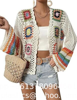 Shawl Capelet Skirt Knitted Texture One-Piece Short Hand Crochet Shawl Floral Crochet Cardigans For Women Trendy Spring Summer Hollow Out Open Front Boho Cardigan Sweater Tops supplier