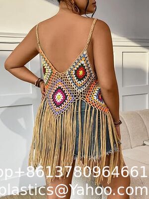 Swimsuit Cover Ups Fashion Accessories Swimsuit Bra Set Crochet Bikini Women's Plus Size Floral Crochet Cami Top Boho Hollow Out Fringe Sleeveless Cover Up Tops supplier
