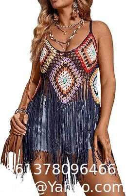 Swimsuit Cover Ups Fashion Accessories Swimsuit Bra Set Crochet Bikini Women's Plus Size Floral Crochet Cami Top Boho Hollow Out Fringe Sleeveless Cover Up Tops supplier